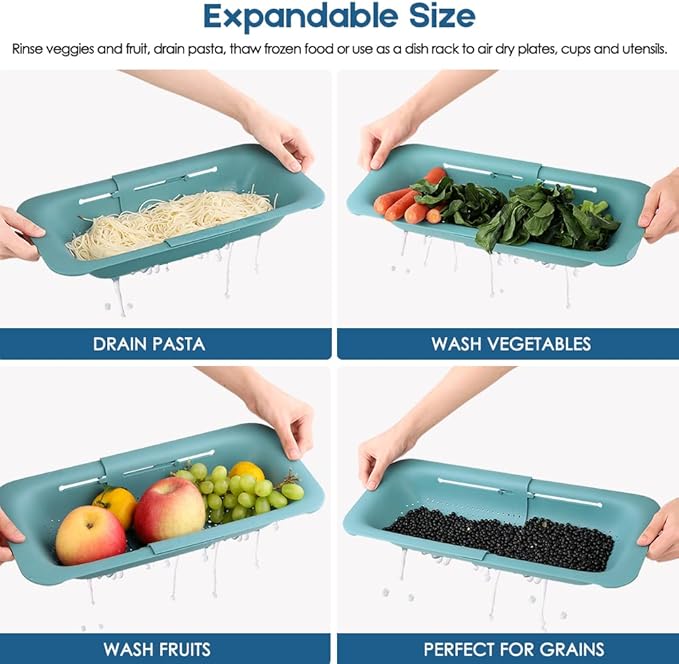 Collapsible Colander Kitchen Extendable Strainer Fruits Vegetables Noodle Pasta Food Drain Basket Space-Saver Portable Drainer Over Sink(1, 2#White)