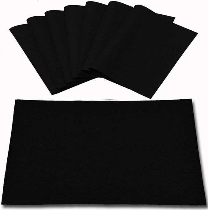 Linen Placemats Set of 8, Machine Washable, Heat Resistant, Wrinkle Free, Thick Polyester Kitchen Place Mats for Dining Table (Black)