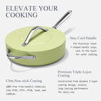 Nonstick Ceramic Sauté Pan with Lid (4.5 qt, 11"), Deep Frying Pan for All Cooktops - Non Toxic, PTFE/PFAS Free, Dishwasher & Oven Safe up to 500°F - with Stay Cool Handle - Avocado Green