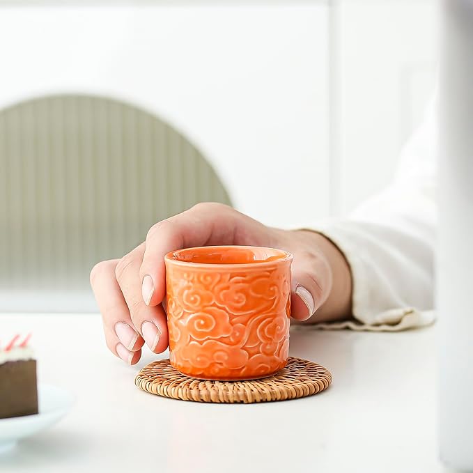 Ceramic Espresso Cups Set of 2 or 4-3oz Demitasse Cups for Coffee & Tea, No Handles, Durable & Dishwasher Safe (bisque, 4)