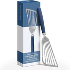 Misen Fish Stainless Steel Spatula - Slotted Turner for Cooking - Perfect for Frying - Heat Resistant - Dishwasher Safe -1mm Thick Flexible Flipper - Soft Silicone Grip Handle for Easy Use