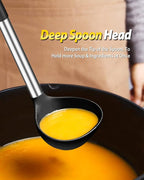 Silicone Pasta Fork and Ladle Spoon Set, Large Non Stick Kitchen Utensils for Cooking,Stirring,Serving Spaghetti, Soup, Sauce (BLACK)