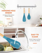 Cooking Spoon and Rice Scooper for Nonstick Cookwares, Great for Cooking and Serving Sturdy BPA-Free Matte Silicone, Wood Handle Spoon for Mixing, Scoop, and Scrape, Turquoise