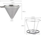 Pour Over Coffee Dripper, Stainless Steel Coffee Filter, Reusable Coffee Filter, Metal Cone Filter with Removable Cup Holder and Cleaning Brush
