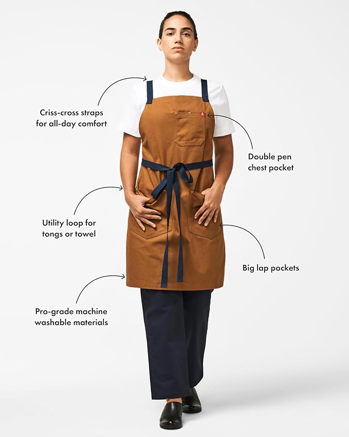 hedley & bennett Crossback Apron - Crossback Chef Apron with Pockets - 100% Cotton Canvas, 8oz - Olive Green