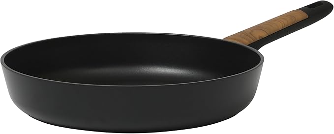 Oster Platinum Oxburg 10 Inch Frying Pan Forged Aluminum PFA Free Non-toxic Premium Ceramic Non Stick Interior Skillet, Kitchen Egg Pan, Omelet Pan - Black w/Wood Handles