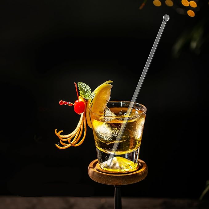 100 Pieces Disposable Plastic Round Top Clear Swizzle Sticks, Crystal Cake Stick, Cocktail Coffee Drink Stirrers 7.24 Inch (Transparent)