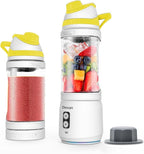 Portable Blender, Anti-Jamming 300 Watt for Shakes and Smoothies, 24oz Travel Blender USB Rechargeable, BPA Free Sporty bottle with a Travel Lid. (Black Base Grey Lid) (White Base Yellow Lid)