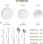 KINGSTONE 12-Piece Bone China Dinnerware Set with 20-Piece flatware, White Lightweight Porcelain Service for 4, for Family Dining, Restaurants, Gifting，Microwave and Dishwasher Safe
