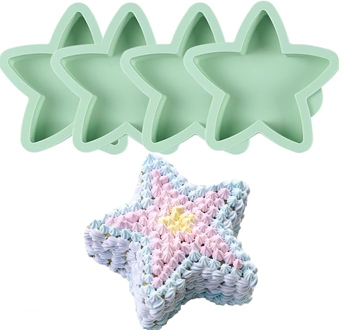 4Pcs Star-Shaped Layer Cake Pans Set, 6 Inch Silicone Baking Pans, Rainbow Cake Molds for Children's Day Pizza Vegetable Pancake and Resin Crafts