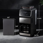 Gevi 10 Cup Drip Coffee Maker with Built-in Grinder, Grind ＆ Brew Burr Combo Coffee Machine with Touch Screen, Programmable, 4-Hour Warm Plate, Permanent Filter, Coffee Carafe