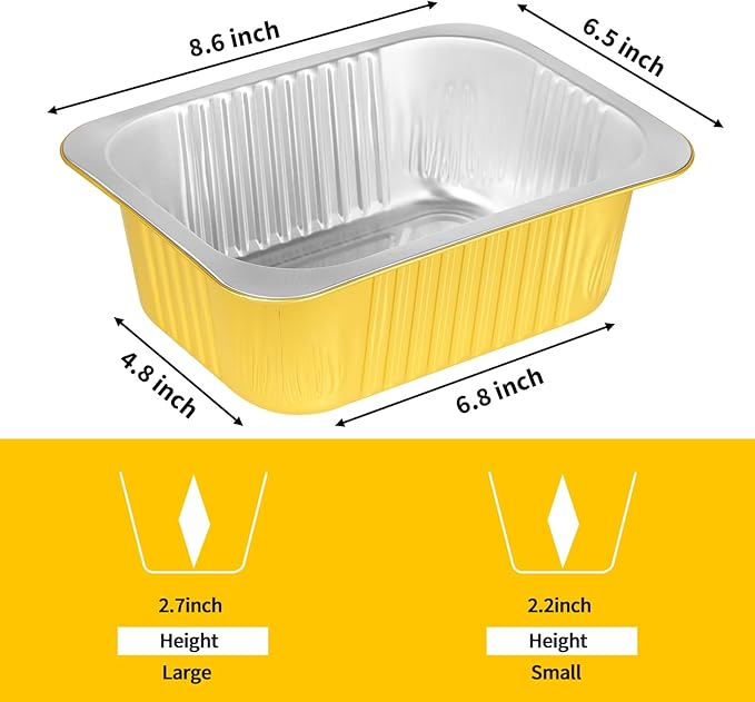 40 Pack 3 LB Gold Aluminum Foil Pans with Lids, 8.7"×6.6"×2.5" Heavy Duty Aluminum Foil Baking Pans, Tin Foil Food Container for Baking, Heating, Cooking, Roasting, Meal Prep, Freezer