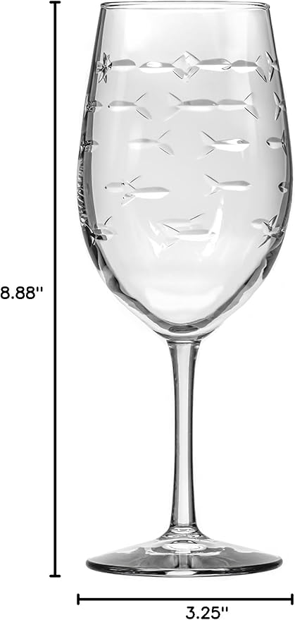 Rolf Glass School of Fish 18oz All Purpose Wine Glass | Set of 4 | Large Wine Glasses | Lead-free Crystal Glass | Engraved Wine Glasses | Made in the USA