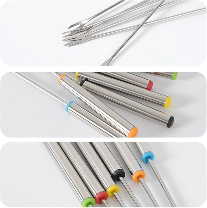 6PCS Stainless Steel Fondue Forks - 9.5 Inch, Colored Coding, Set of 6 for Hot Pot, Barbecue, Fruits, Vegetables