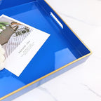 Spsyrine Blue Decorative Tray for Living Room, Square Modern Plastic Coffee Serving Table Tray for Ottoman Bathroom Kitchen,13"*13"