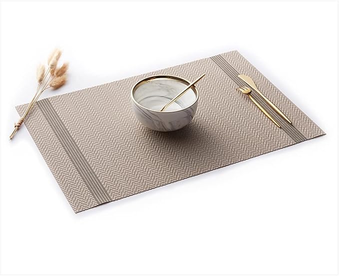 PIGCHCY Placemats Set of 4, Luxurious Elegant Placemats Non-Slip Washable Durable Table Mats for Home/Dining Room Decoration (Light Brown,18 X 12 inches)