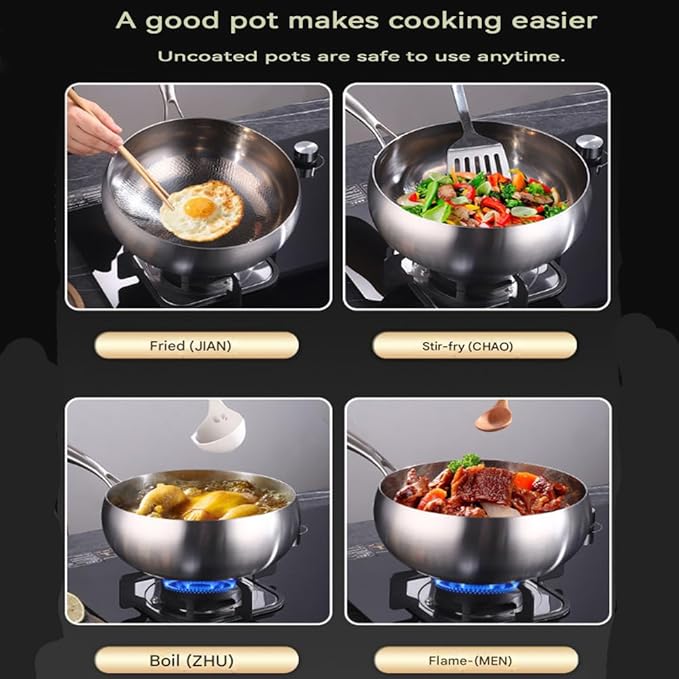 Titanium Hammered Pan with Lid, Thickened Multi-Layer Stock Pot, Titanium Wok Pan, Scratch-Resistant Non Stick Titanium Frying Pans, Even Heating for Cooking,11.02in