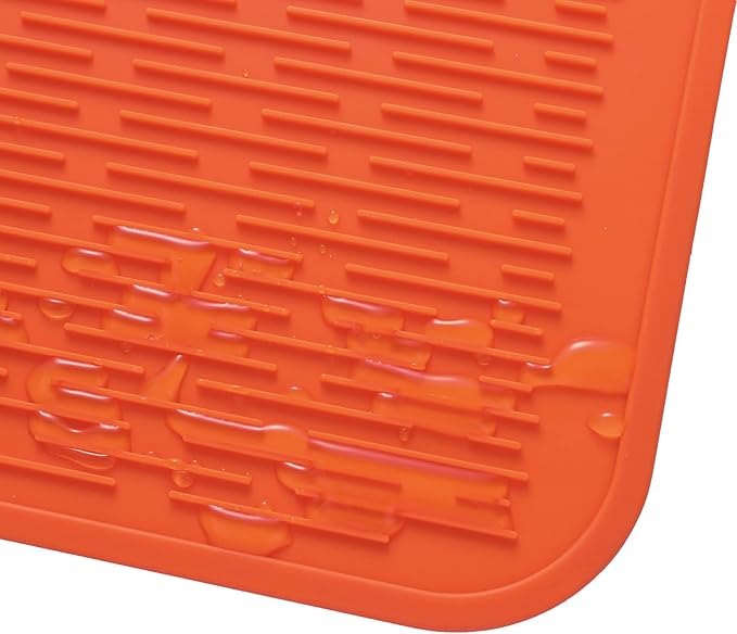 Silicone Dish Drying Mat for Multiple Usage,Easy clean,Eco-friendly,Heat-resistant Silicone Mat for Kitchen Counter or Sink,Refrigerator or Drawer Liner Orange XL 18 inches x 16 inches