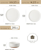 MALACASA Plates and Bowls Sets, 12 Pieces Modern Stoneware Dinnerware Set for 4 Kitchen Dinner Set Ceramic Dishware Dishes Set Microwave and Dishwasher Safe, White, Series TARA