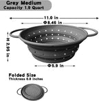 Silicone Collapsible Colander with Handle, Kitchen Colander for Easy Storage,Four-side Fast Draining Silicone Draining Basket, Perfect for Fruits Vegetables (Gray M)