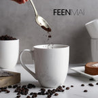 Coffee Mugs Set of 6, 16Oz Large Ceramic Mugs with Comfort Grip, White Porcelain Coffee Cups for Cocoa, Latte, Hot Tea, Cappuccino, Mocha, Milk, Dishwasher Safe, 5.5 x 4.5 inch