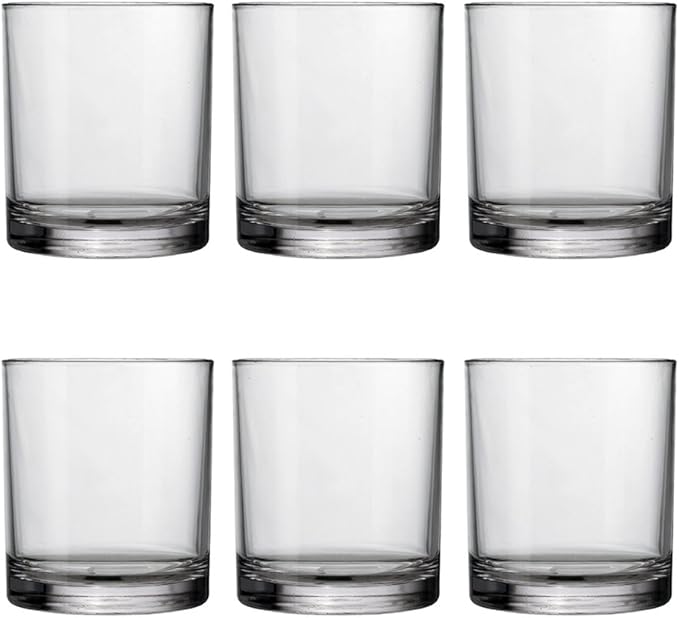 US Acrylic Classic Clear Plastic Reusable Drinking Glasses (Set of 6) 12oz Rocks Cups | BPA-Free Tumblers, Made in USA | Top-Rack Dishwasher Safe