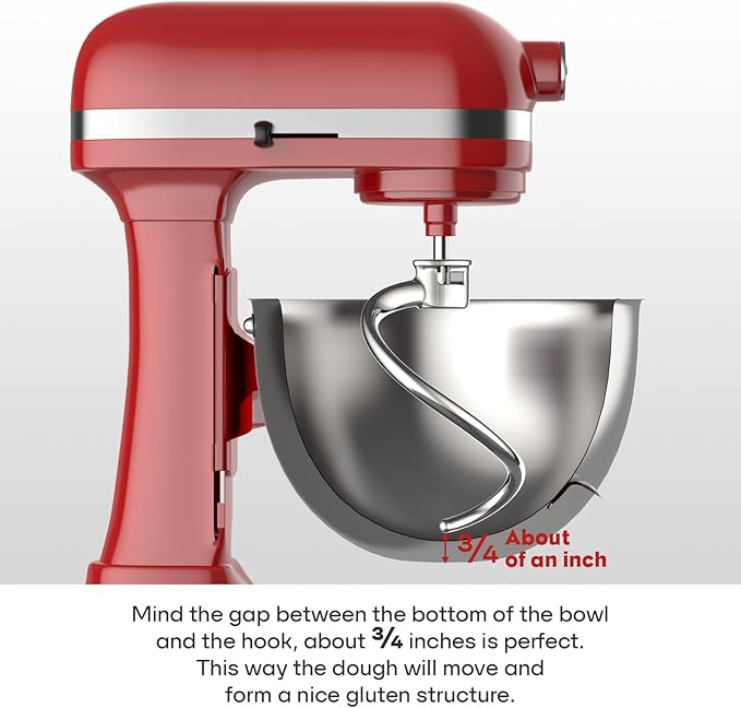 Stainless Steel Spiral Dough Hook for Kitchenaid 5Plus & 6QT Bowl-Lift Stand Mixers, Dough Hook for Kitchenaid Stand Mixer Dishwasher Safe, Efficient Kneading for Bread, Pizza, Pasta, Cookies