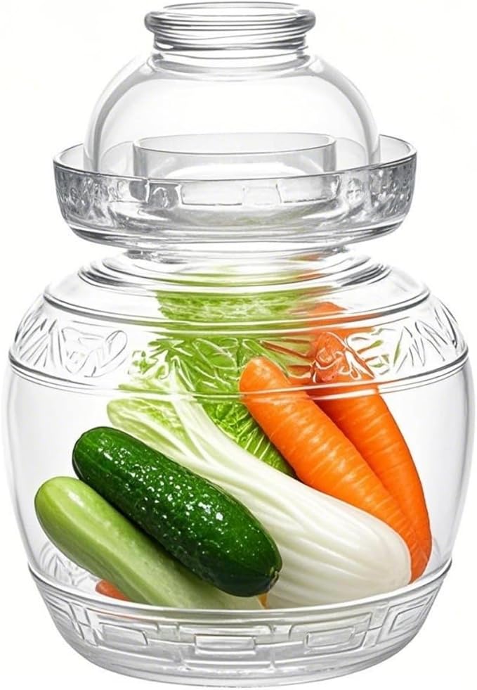 Glass Jar Fermentation Jar, Pickle Jar with Water Seal Lid, Fermentation Kit Fermenter Starter Kit for Pickles, Wine Brewing, Pickling, Kimchi, Sauerkraut, Vegetables, Kombucha 2.5L