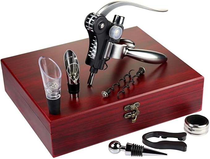 Wine Opener Set,Wine Bottle Opener Including Foil Cutter, Bottle Stopper Pourer and Extra Spiral,Wine Corkscrew Set,Gift box Opener Kit.