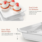 3-Tier Melamine Serving Tray Set, 14"x7" Platters for Serving Food, White Reusable Trays with Black Metal Display Stand for Cupcakes, Sevring Food, Dessert, Fruit, Cookie, Black