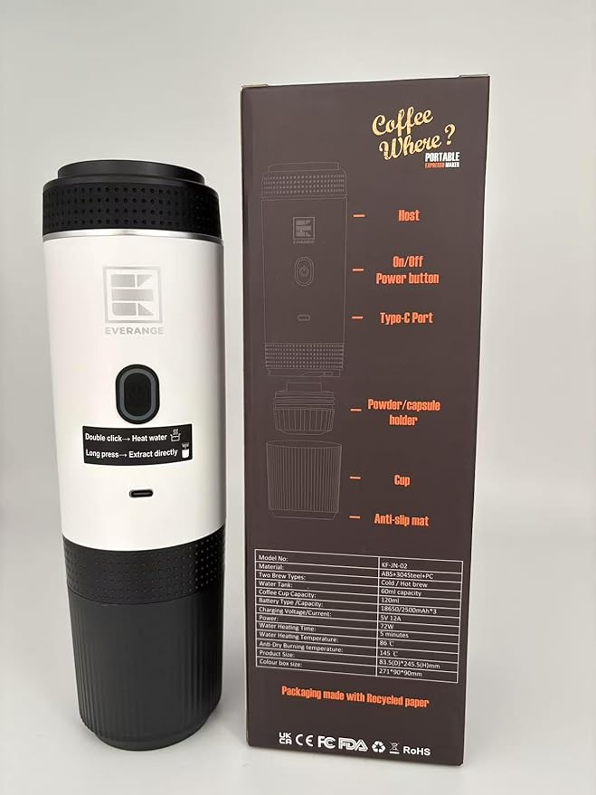 Portable Electric Espresso Machine, Travel Coffee Maker Brewer Compatible with Ground Coffee & NS Capsules (White with LCD Screen)