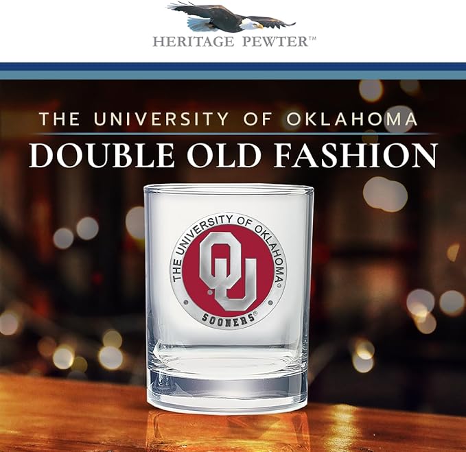 Heritage Pewter Oklahoma Double Old Fashion | Double Rocks Glass 14 OZ for Liquor | Expertly Crafted Pewter Glass