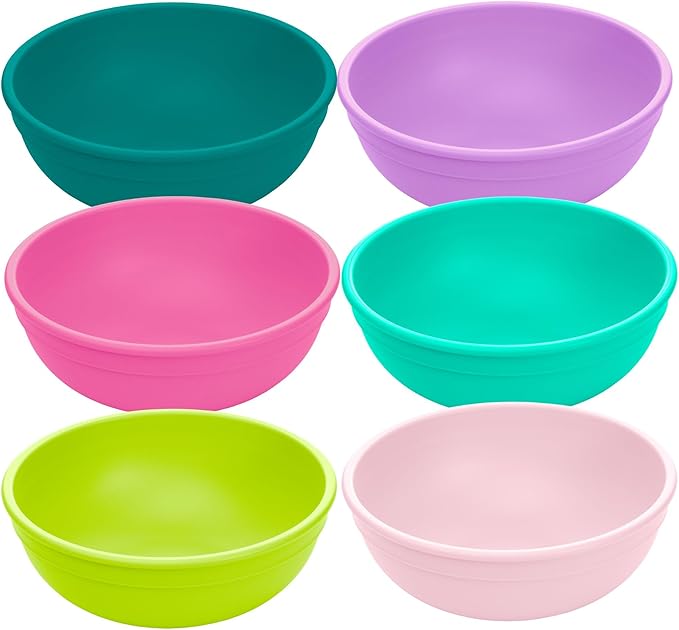 Re-Play Made in USA 20 Oz. Reusable Plastic Bowls, Pack of 6 - Dishwasher and Microwave Safe Bowls for Snacks, Cereals, and Everyday Dining - Durable Toddler Bowl Set 4.75" x 4.75" x 2" - Fairytale