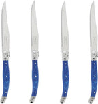 French Home Laguiole 4-Piece Steak Knife Set – Sophisticated Stainless Steel Dinner Knives with Blue Marble Handles & Iconic Bee Emblem – Serrated Knives for Smooth Cutting (9.25")