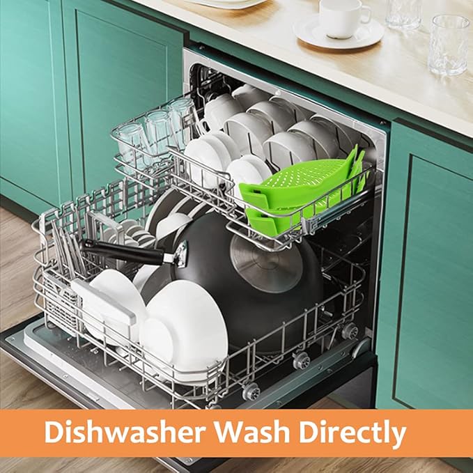 2 PACK Clip on Strainer for Pots Pan Pasta Strainer, Silicone Food Strainer Hands-Free Pan Strainer, Clip-on Kitchen trainer for Spaghetti, Pasta, Ground Beef Fits All Bowls and Pots