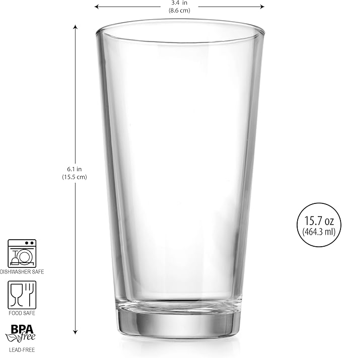 Home Essentials Drinking Glass Set - 10 Highball Glass Cups, 16 Oz. Basic Water Glasses, Beer, Juice, Cocktails, Wine, Iced Tea, Bar Glasses. Dishwasher Safe