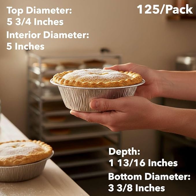 125-Pack 5 3/4" Extra Deep Foil Pie Pans - Deep 1 13/16" Disposable Aluminium Pie & Tart Pans with Full Curl Rim - For Commercial Baking, Batch Cooking, Freezer Storage & Retail Packaging
