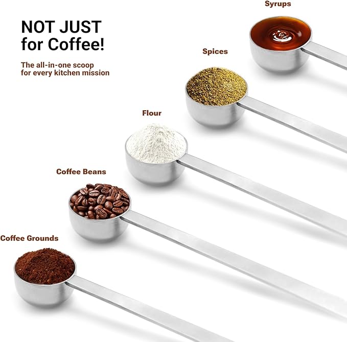 2PCS Coffee Scoop Set,1 Tbsp (15ml) & 2 Tbsp (30ml) Coffee Measuring Spoons,for measuring ground coffee, protein powder, tea,Silver long-handled measuring spoon,for deep jars,coffee bags.