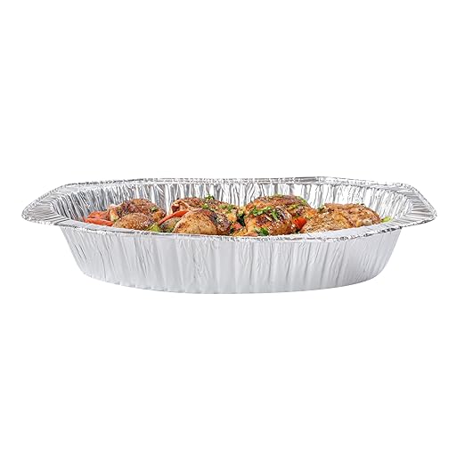 Restaurantware Foil Lux 17.6 x 14 x 3.1 Inch Oval Roasting Pans, 50 Oven-Ready Foil Pans - Freezable, Heavy-Duty, Aluminum Foil Disposable Baking Pans, For Cooking Turkey, Chicken, And More