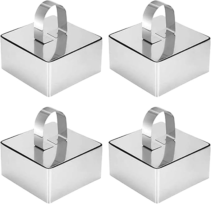 Uncle Jack 4 Pieces Food Ring Molds Set, 3 Inch Stainless Steel Cake Ring Mold with Pusher, for Kitchen Tools, Baking Pastry, Cake, Mousse (Include 4 Rings and 4 Pushers)