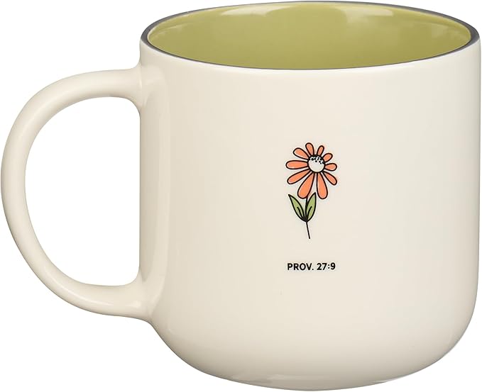 Christian Art Gifts Sage Green Floral Ceramic Coffee Mug – 15 oz. Microwave and Dishwasher-safe Inspirational Scripture Coffee and Tea Mug for Friends with Bible Verse: Sweet Friendship –Proverbs 27:9