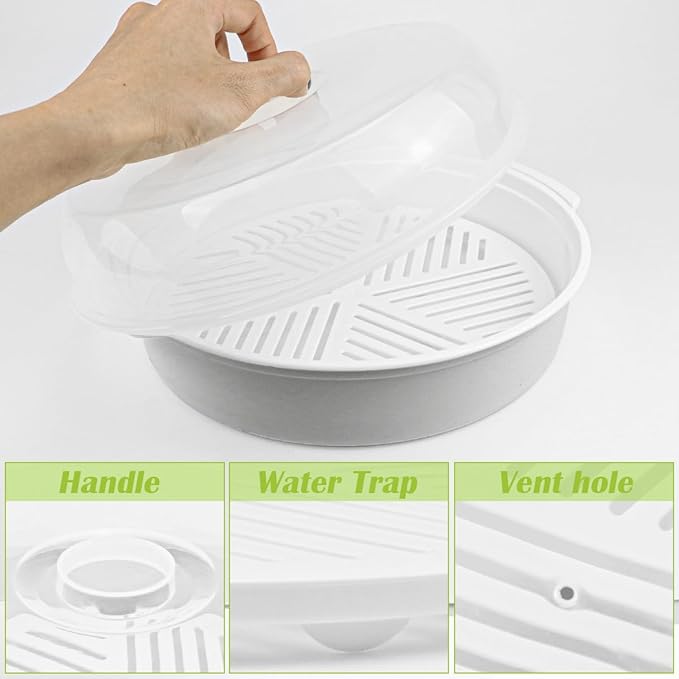 DOERDO Microwave Steamer for Cooking Plastic Vegetable Steamer with Lid, Kitchen Microwave Cookware Supplies, White, 10Inch