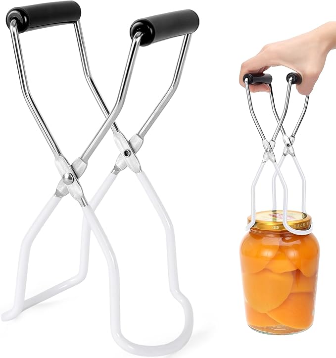 Canning Jar Lifter, Canning Tongs, Stainless Steel Jar Lifter with Rubber Grip Handle for Home Kitchen, White