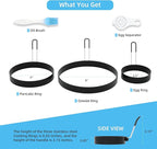8" Omelet Ring, 6" Pancake Ring, 3.5" Egg Ring for Griddle Frying Eggs (Upgrade Large 3 Pack Stainless Steel Non Stick Round Cooking Rings Molds with Oil Brush and Egg Separator)