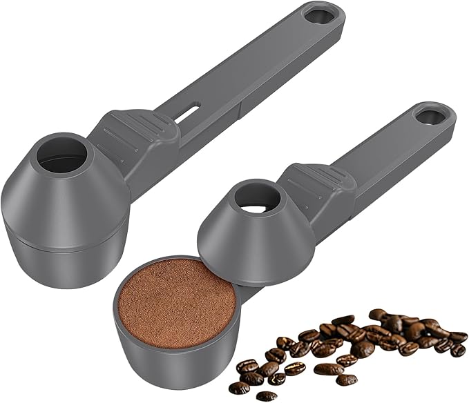 Coffee Scoop & Funnel for Reusable K Cup Refillable Coffee Pods, Coffee Measuring Spoon 2 Tablespoon Capacity, Scoop with Funnel for Ground Coffee, Protein Powder, Tea (Grey, 2 Pack)