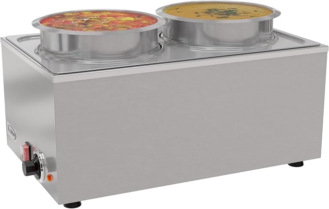 KoolMore Commercial Bain Marie Countertop Food Warmer, Soup Station, and Buffet Table Server with Two Serving Pots, Stainless-Steel Steamer with Auto Shut Off (CFW-4), Silver