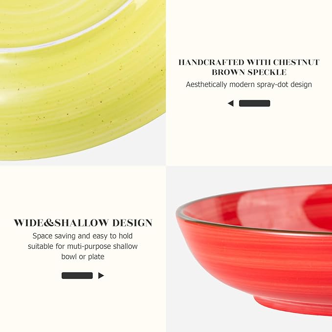 Y YHY Pasta Bowls Set of 6, 30 oz Ceramic Shallow Bowls, Serving Bowls Pasta Plates and Salad Bowls, Microwave & Dishwasher Safe Soup Bowls, Assorted Colors Christmas Day Gift