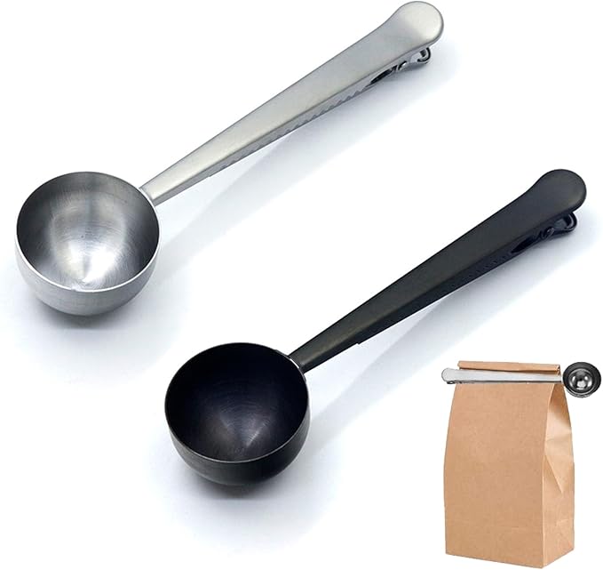 Coffee Scoop,Stainless Steel Coffee Scoop Clip,Coffee Spoon Measuring,for Ground Coffee and Beans,Set of 2(15ml/Black+30ml/Silver).