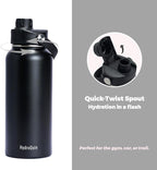 32oz Water Bottle with Comfort Grip Handle, HydroQuin Gym Water Bottle, Insulated Steel Water Bottle with Wide Mouth, No Straw