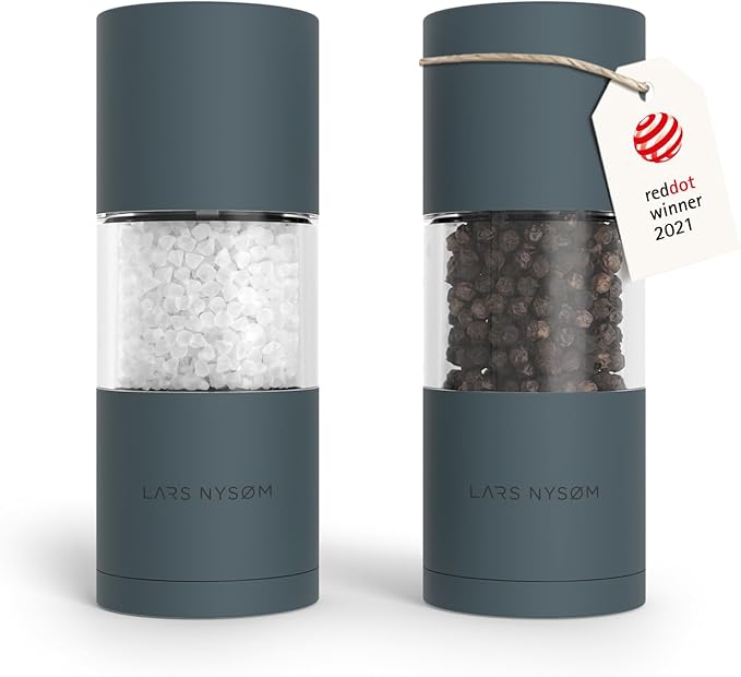LARS NYSØM Salt and Pepper Grinder Set I Salt and Pepper Mills with Adjustable Ceramic Grinder 2 pieces I Manual Design Spice Mill Set (Stone Blue)
